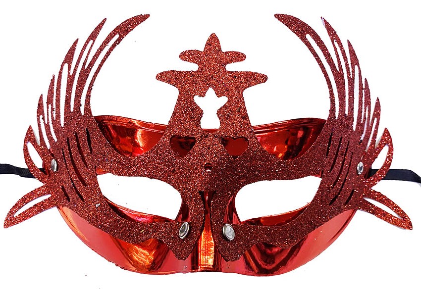Metalize Kırmızı Renk Simli Geyik Balo Parti Maskesi 15x23 cm (CLZ)