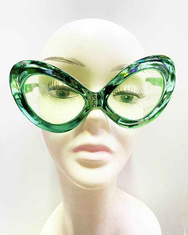 Metalize Yeşilçam 80 li 90 lı Yıllar Parti Gözlüğü Yeşil Renk 15x7 cm (CLZ)