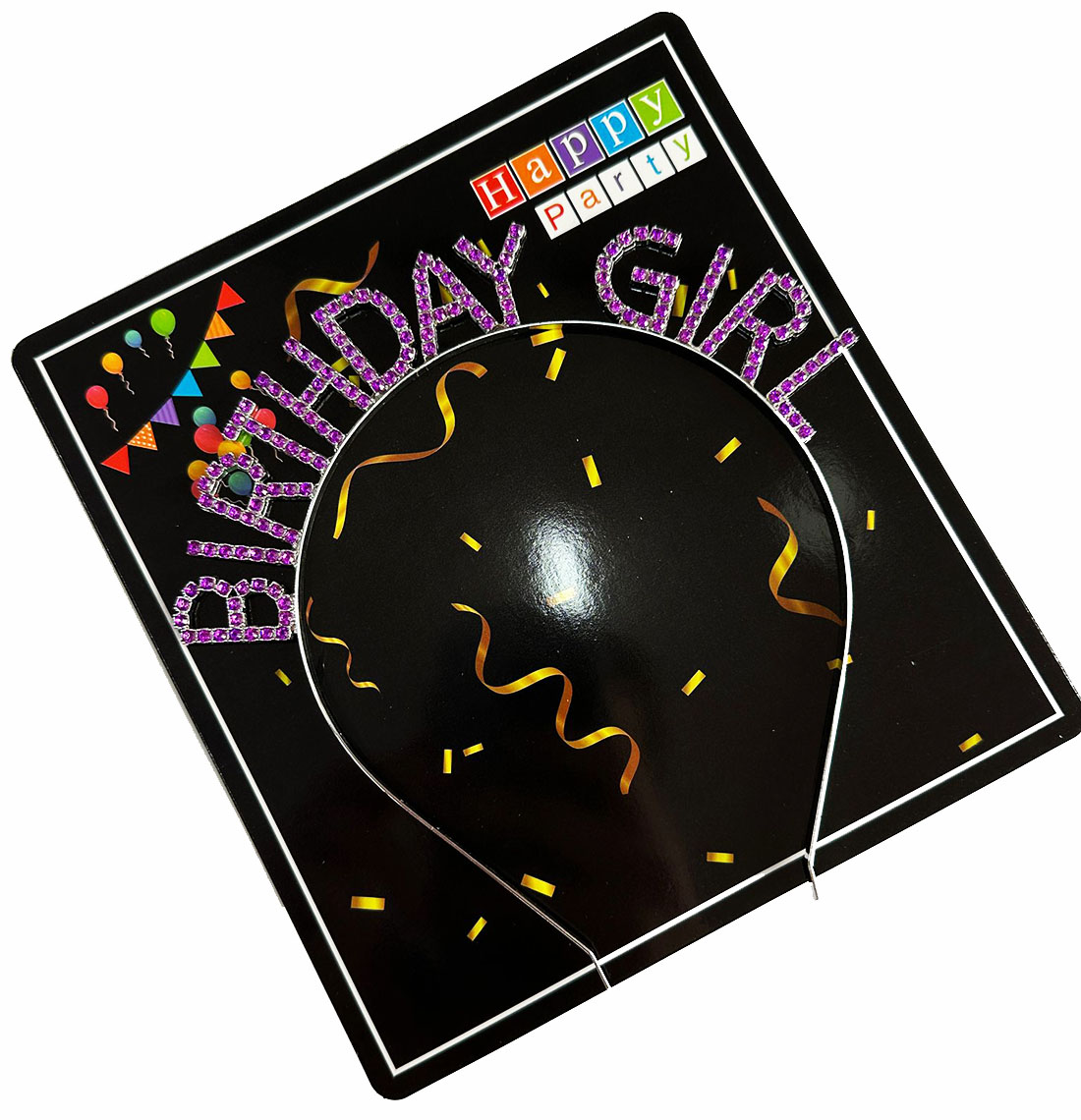Mor Renk Kristal Taşlı Parlak Birthday Girl Yazılı Taç 16x17 cm (CLZ)