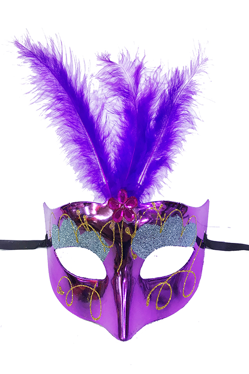 Mor Renk Tüylü Yılbaşı Parti Maskesi (CLZ)