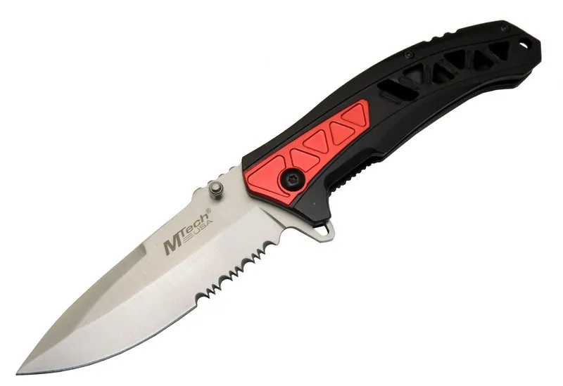 Mtech 4192 Kırmızı Kamp Çakı 21cm - Yarı Otomatik, Kemerlikli, Testere Detaylı, Desenli Sap Mtech 4192 Kırmızı Kamp Çakı 21cm - Yarı Otomatik, Kemerlikli, Testere Detaylı, Desenli Sap