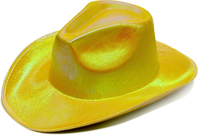 Neon Hologramlı Kovboy Model Parti Şapkası Sarı Yetişkin 39X36X14 cm (CLZ)