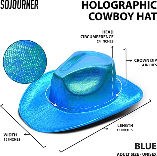 Neon Hologramlı Kovboy Model Parti Şapkası Mavi Yetişkin 39X36X14 cm (CLZ)