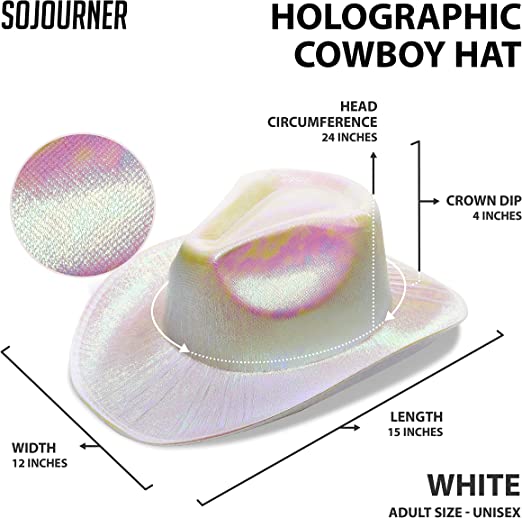 Neon Hologramlı Kovboy Model Parti Şapkası Beyaz Yetişkin 39X36X14 cm (CLZ)