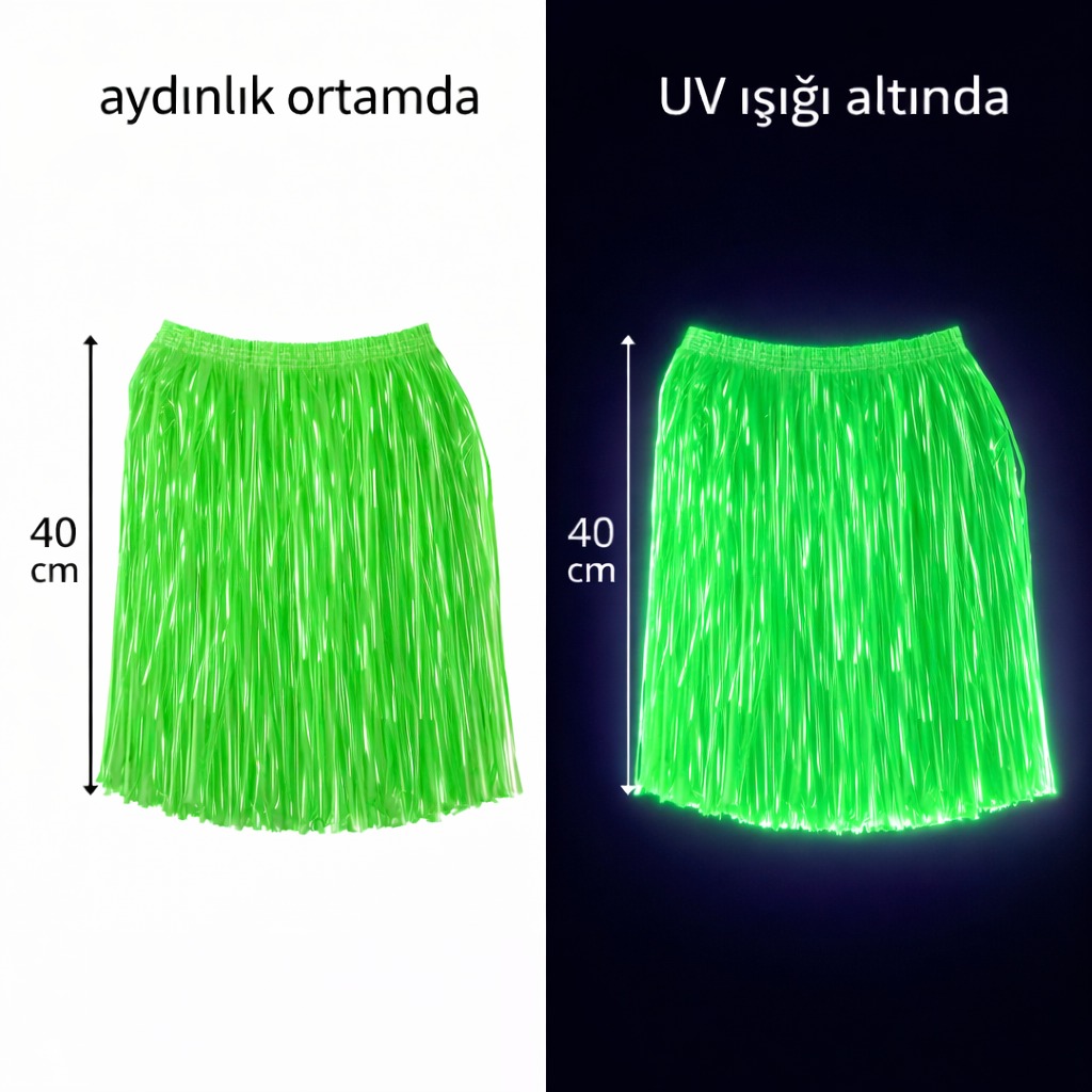 Neon Yeşil Hawaii Parti Eteği 40 cm