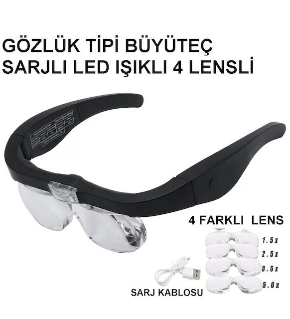 Şarjlı Gözlük Büyüteç 4 Farklı Lens -11537Dc