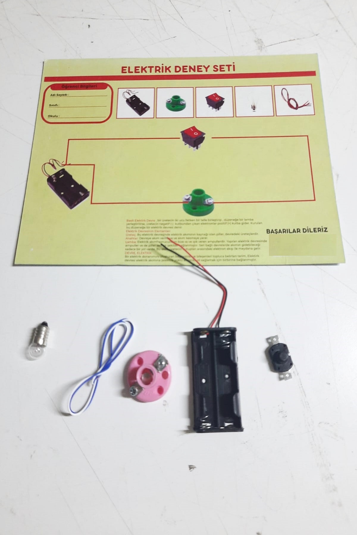 CLZ174 Okul Deney Seti - Elektrik Seti Ampul - Pil Yatağı - Duy -Düğme Seti