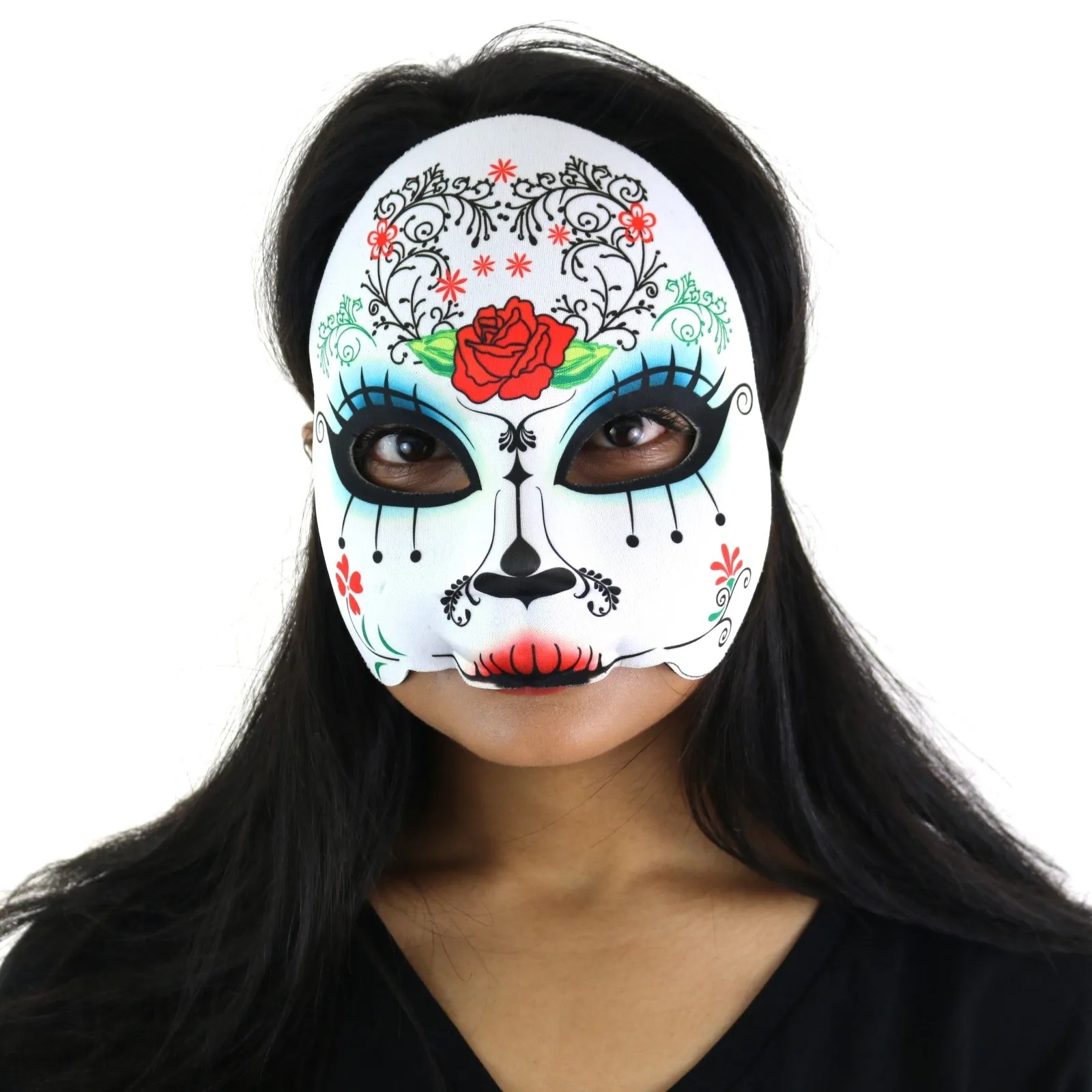 Ölü Günü Kafatası Yarım Güllü Çiçekli Maske Eva Yumuşak Model (CLZ)