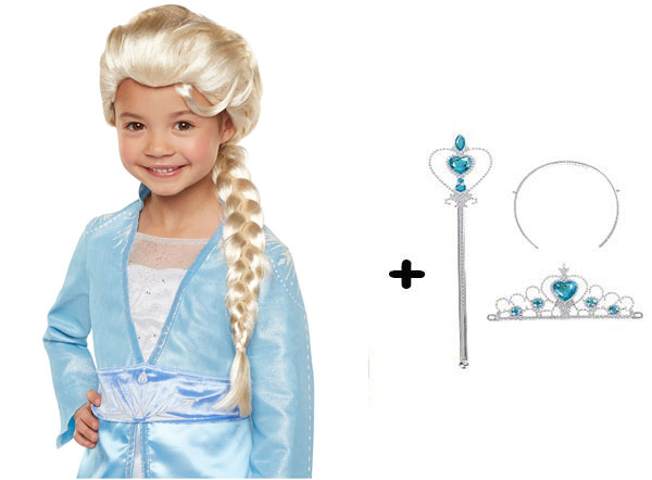 Örgülü Karlar Ülkesi Frozen Elsa Peruğu Tacı ve Sopası Çocuk Boy (CLZ)