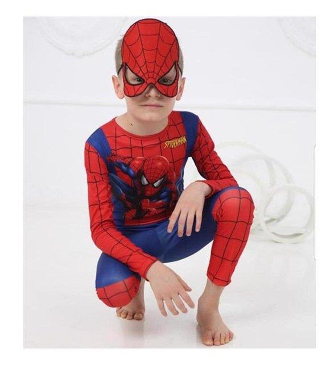 Örümcek Adam Kostümü Maskeli - Çocuk Spiderman Kostümü 5-6 Yaş (CLZ)