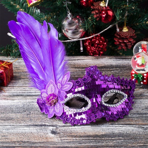 Payetli Pullu Yılbaşı Venedik Parti Maskesi Mor Renk (CLZ)