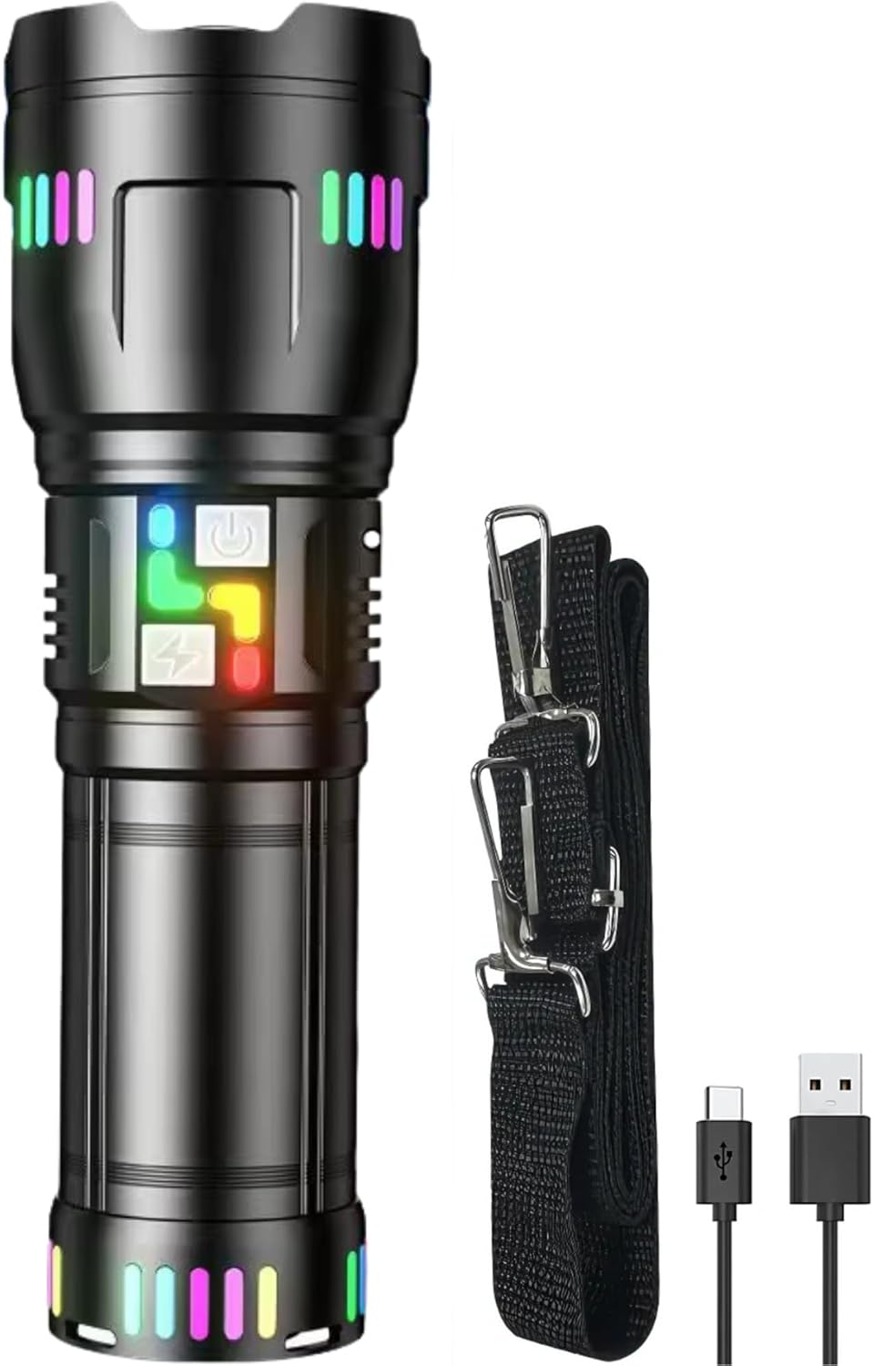 PeakStar PS-2003 Ultra Parlak Su Geçirmez Zoomlu Güçlü 200w 30000 Lümen Şarjlı Bekçi Avcı Kamp El Feneri