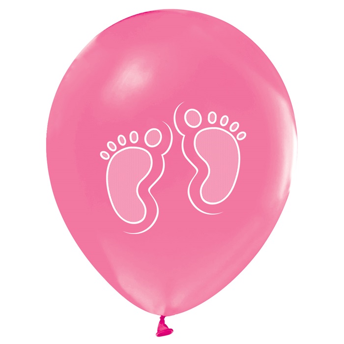Pembe Balon Üzeri Beyaz Ayak Patik Baskılı Baby Shower Partisi Balonu 100 Adet (CLZ)