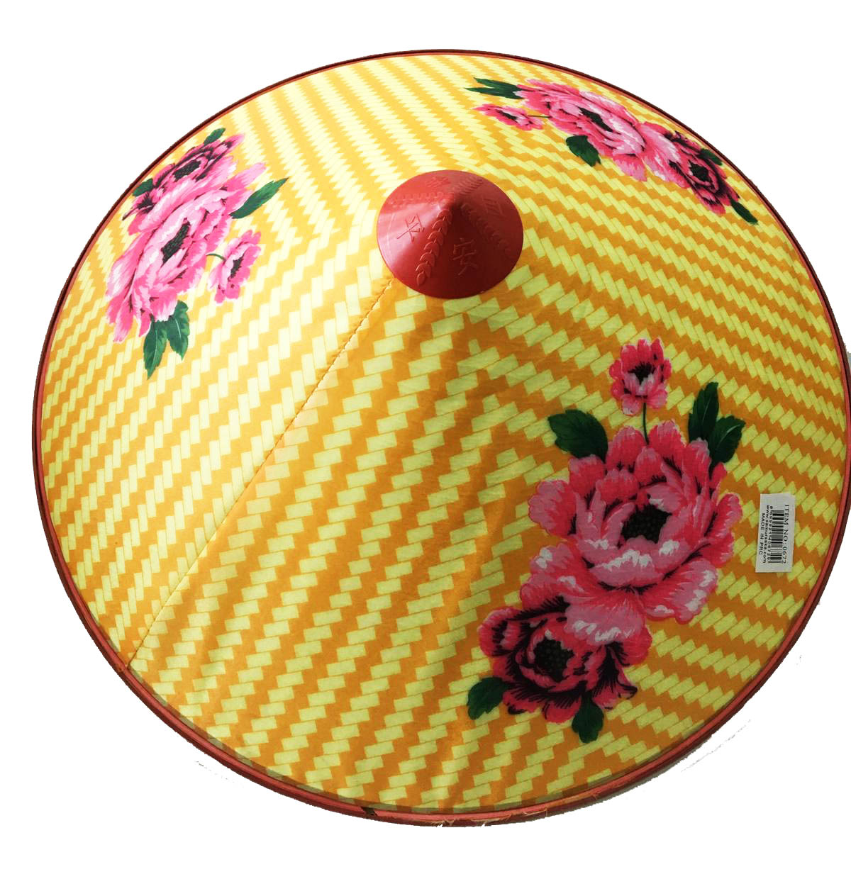 Pembe Çiçekli Saten Kaplama Sarı Vietnam Şapkası  (CLZ)