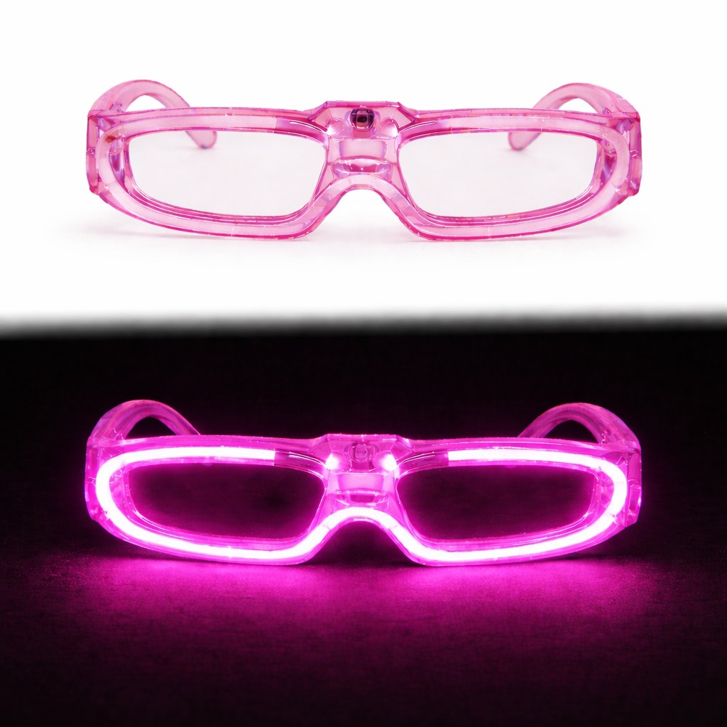 Pembe LED Işıklı Parti Gözlüğü 3 Modlu – Glow & Gece Eğlence Gözlüğü