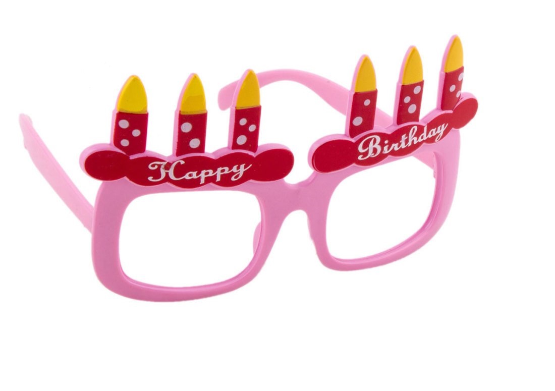 Pembe Renk Happy Birthday Yazılı Mum Görselli Doğum Günü Parti Gözlüğü (CLZ)