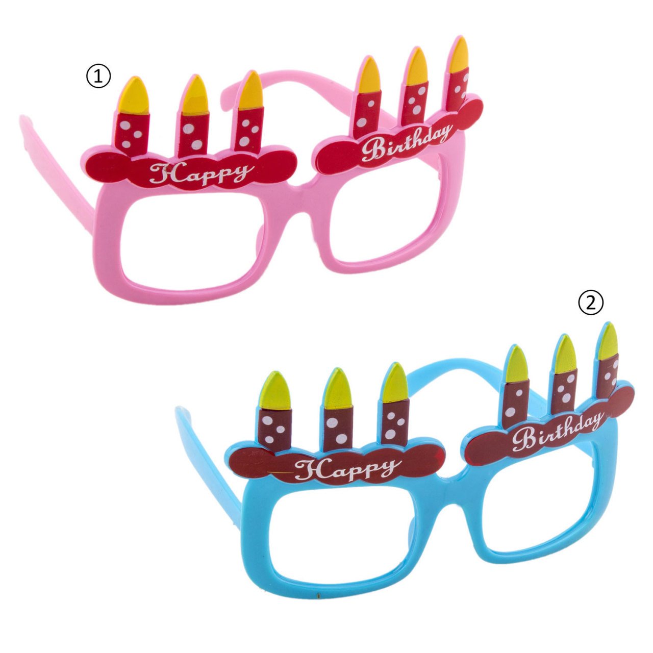 Pembe Renk Happy Birthday Yazılı Mum Görselli Doğum Günü Parti Gözlüğü (CLZ)