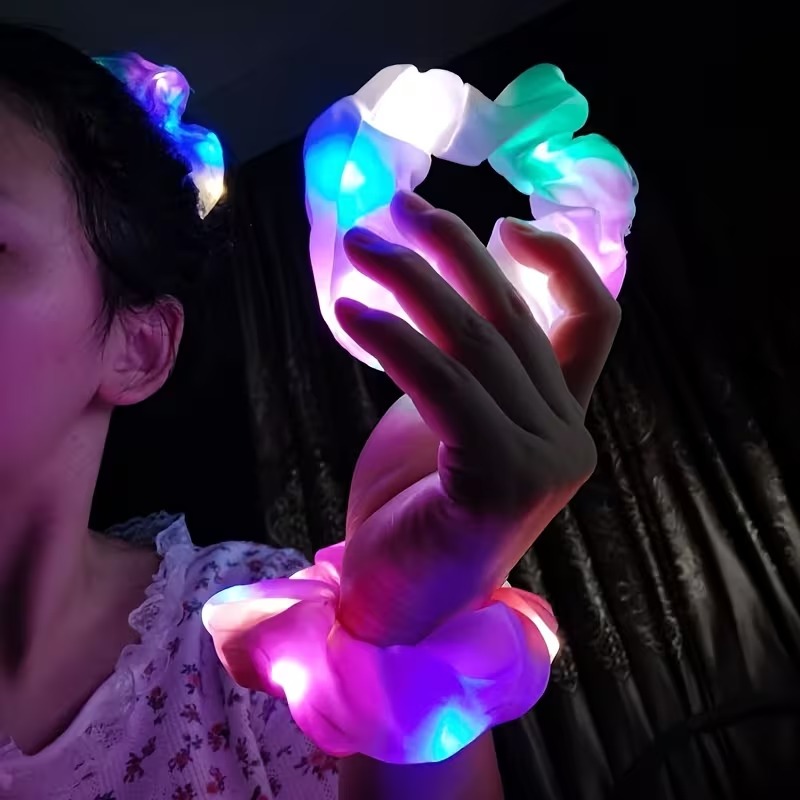 Pembe Renk Led Işıklı Lastikli Saç Tokası - 3 Modlu Festival & Parti Saç Tokası
