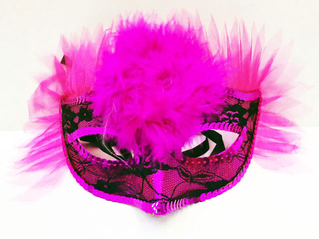Pembe Renk Pembe Tüllü Pul İşlemeli Yılbaşı Parti Maskesi (CLZ)