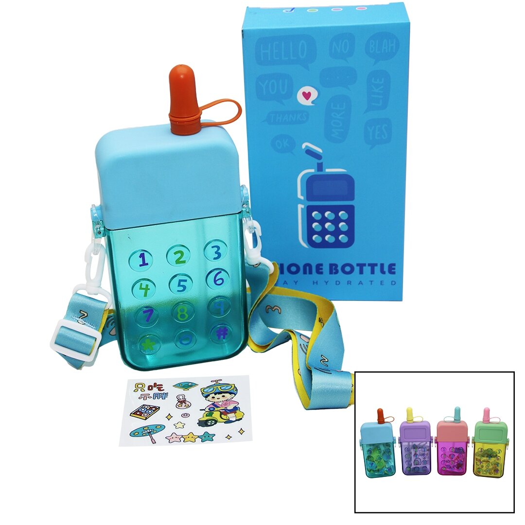 MATARA TELEFON MODELİ RENKLİ MİKA KRİSTAL SULUK MATARA PİPETLİ VİDALI KAPAK ASKILI 300ML