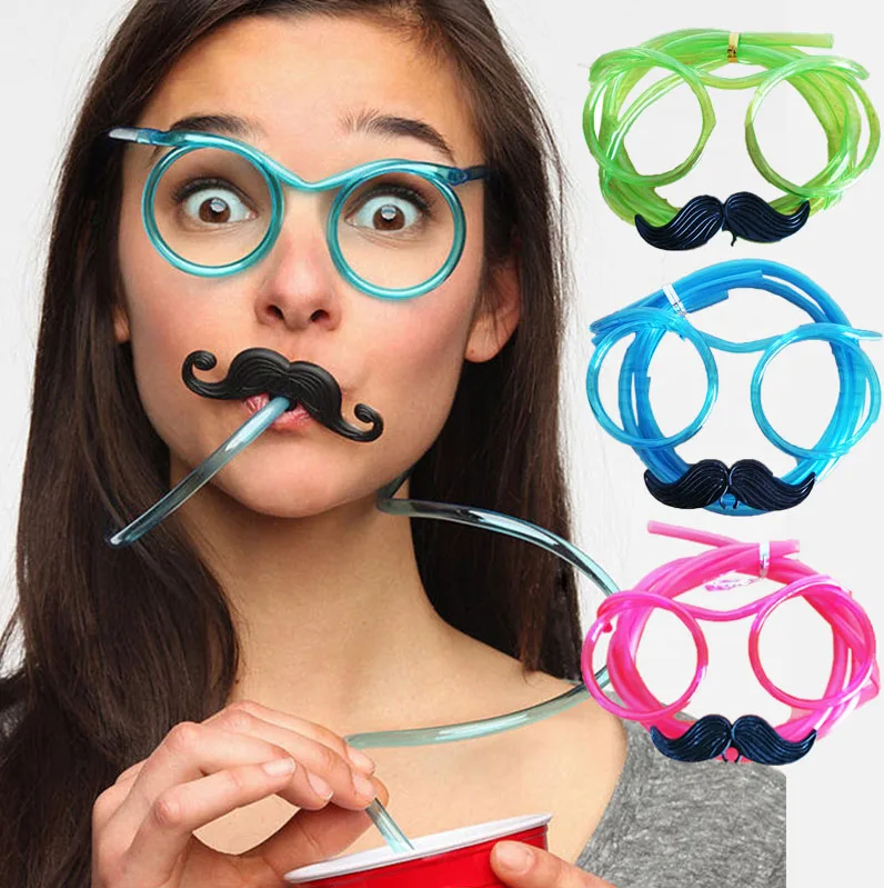 Pipetli Parti Gözlüğü - Çocuk ve Yetişkin Bıyıklı Pipet Gözlük Pembe Renk 18x14 cm (CLZ)