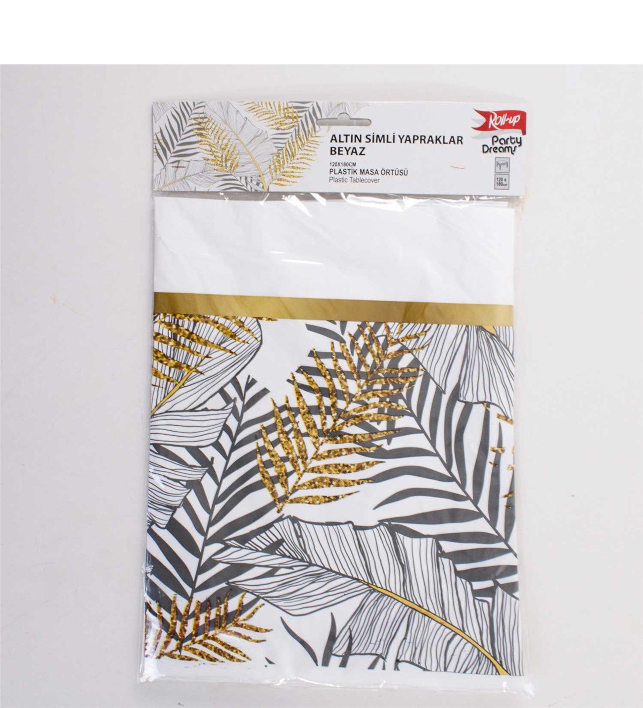 Plastik Masa Örtüsü Altın Simli Yapraklar 120x180 cm (CLZ)