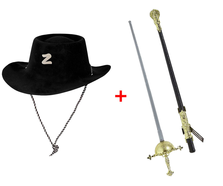 Plastik Zorro Kılıcı ve Z Baskılı Plastik Zorro Şapkası (CLZ)