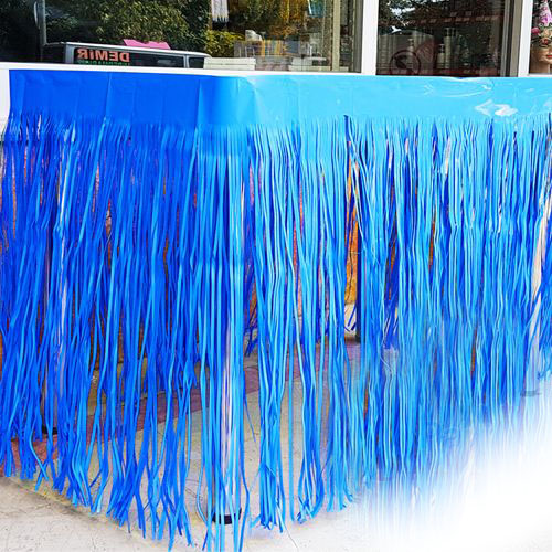 Püsküllü Işıltılı Metalize Mavi Renk Masa Eteği 75 cm x 4 m (CLZ)