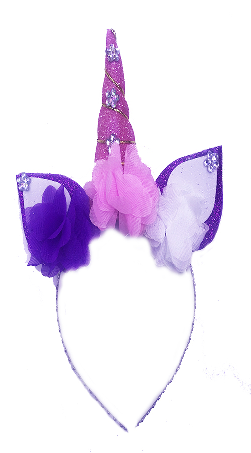 Rengarenk Çiçekli Pembe Boynuzlu Tek Boynuz Unicorn Tacı (CLZ)
