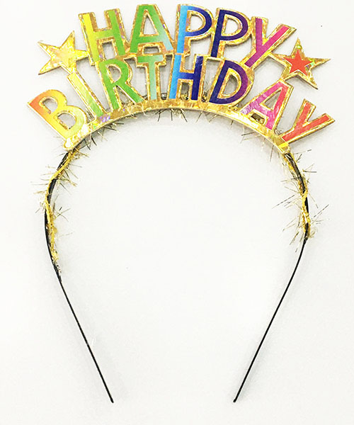 Rengarenk Happy Birthday Yazılı Altın Renk Unicorn Doğum Günü Tacı (CLZ)