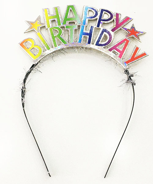 Rengarenk Happy Birthday Yazılı Gümüş Renk Unicorn Doğum Günü Tacı (CLZ)