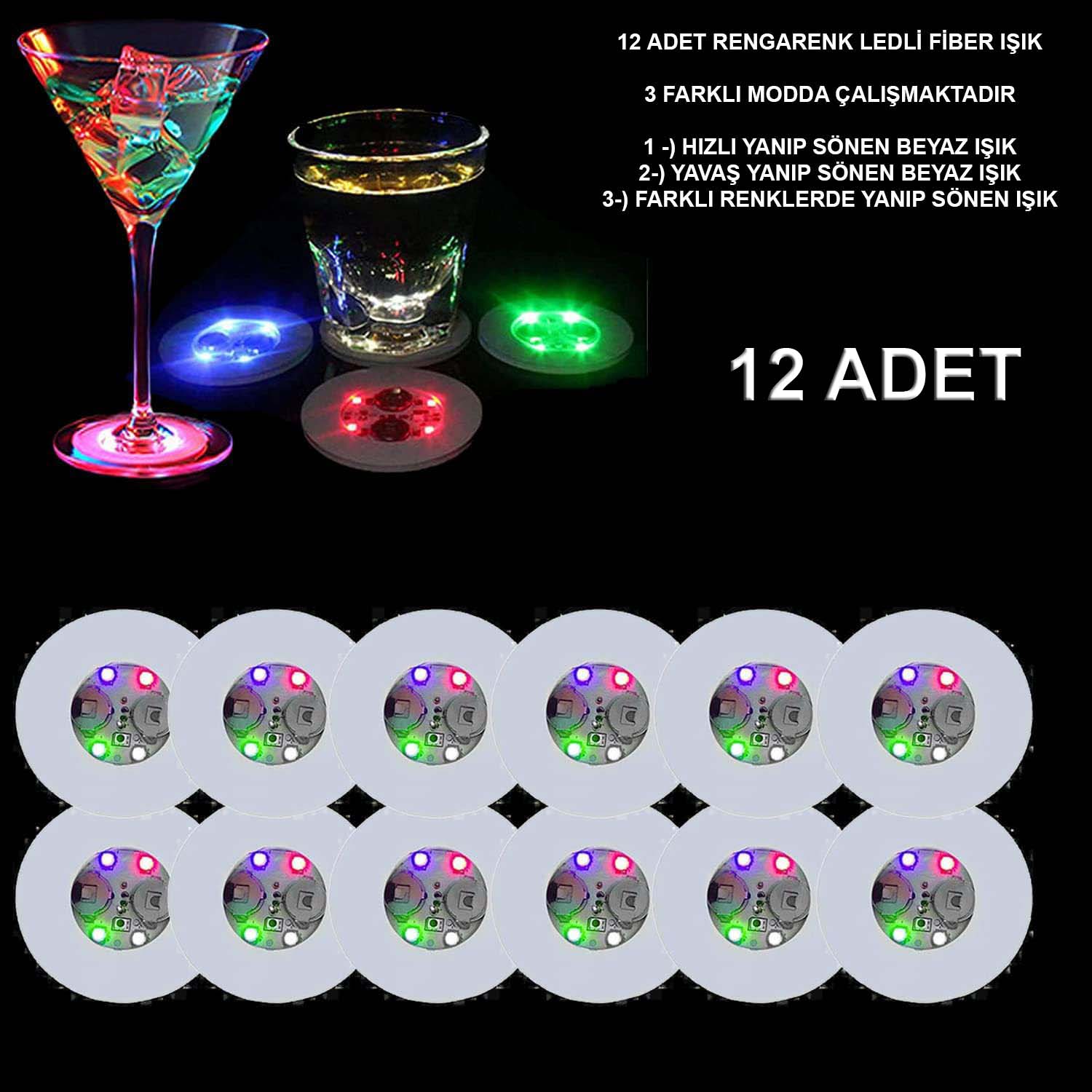Renkli LED Işıklı Bardak Altlığı - Dekoratif (12 Adet, Pilli) Renkli LED Işıklı Bardak Altlığı - Dekoratif (12 Adet, Pilli)
