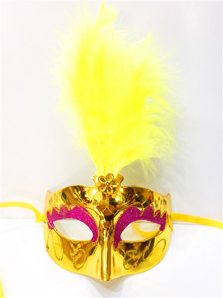 Renkli Tüylü Venedik Parti Maskesi Karışık Renk 12 Adet (CLZ)