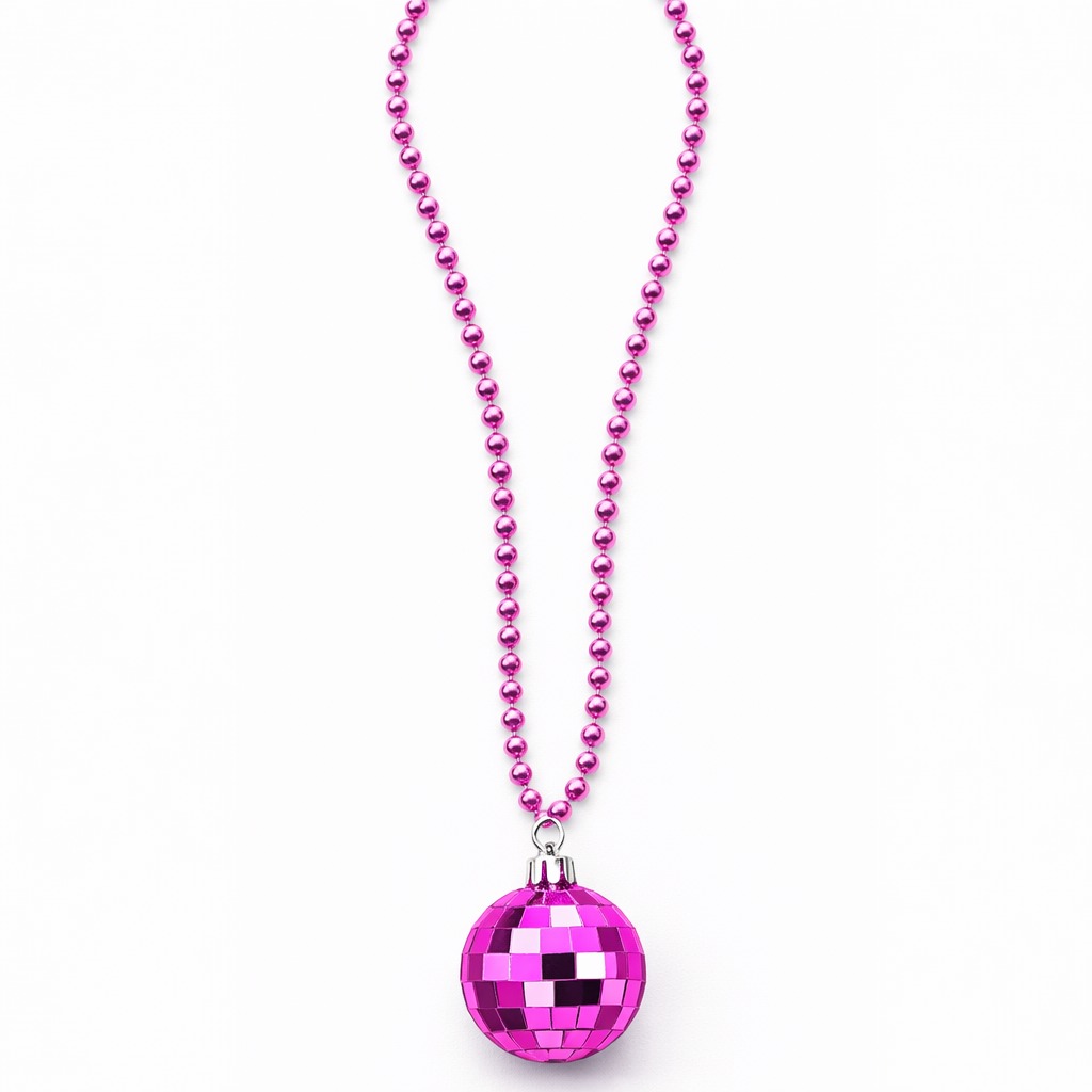 Retro Disko Topu Şekilli 80'ler 90'lar Fuşya Pembe Renk Plastik Kolye Retro Disko Topu Şekilli 80'ler 90'lar Fuşya Pembe Renk Plastik Kolye
