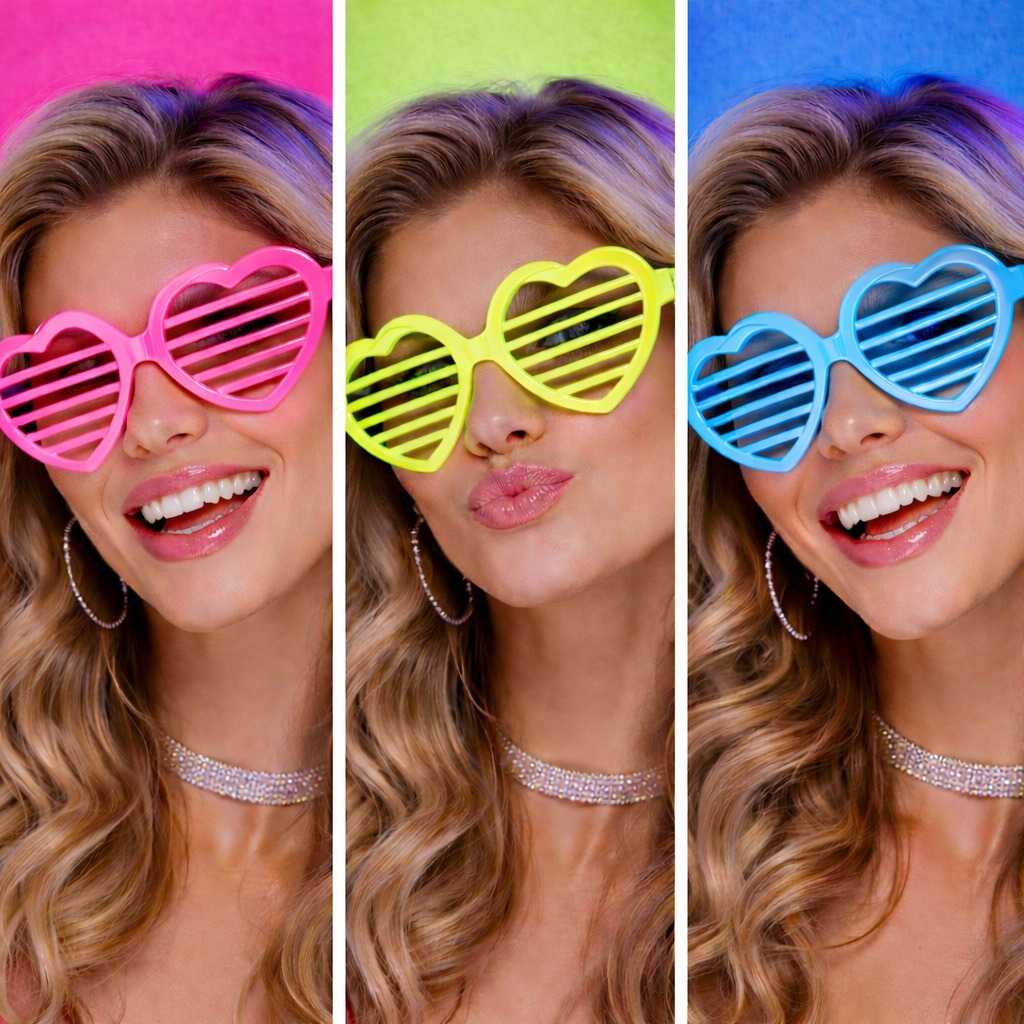 Retro Neon Fosforlu Kalp Panjur Gözlük 12 Adet – 80’ler 90’lar Parti Stili Retro Neon Fosforlu Kalp Panjur Gözlük 12 Adet – 80’ler 90’lar Parti Stili