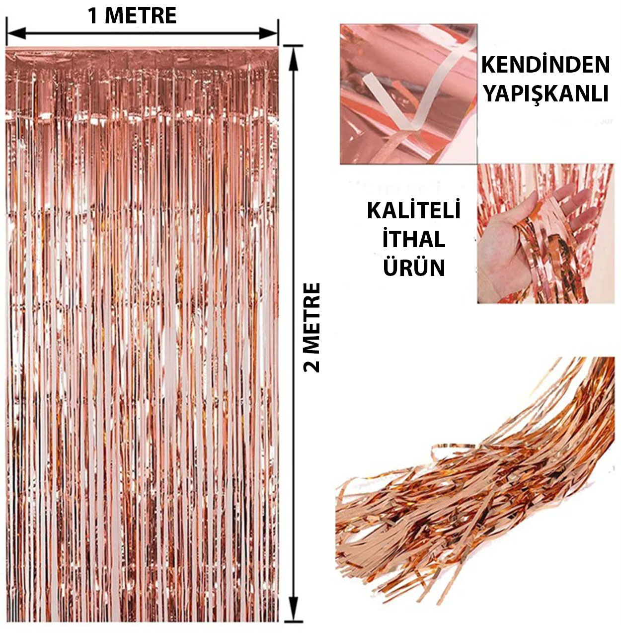 Rose Gold Püsküllü Kapı Perdesi - Parti, Bekarlığa Veda, Doğum Günü 1x2 m Rose Gold Püsküllü Kapı Perdesi - Parti, Bekarlığa Veda, Doğum Günü 1x2 m