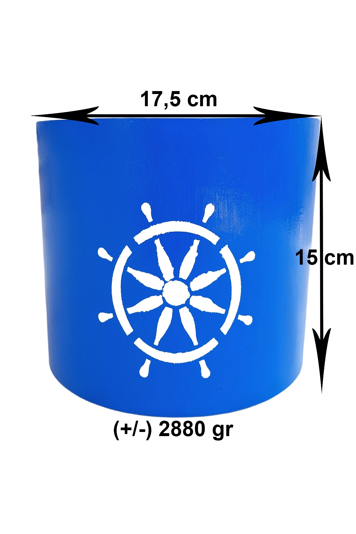 CLZ174 Saksı - Dev Boy Beton Saksı Vazo Çiçek Saksısı Dümen Desenli Mavi Marin Model