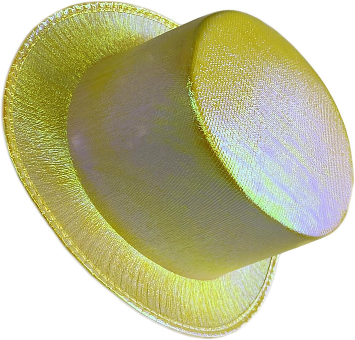 Sarı Renk Işıltılı Hologram Kumaş Kaplama Fötr Silindir Şapka Yetişkin Boy  (CLZ)