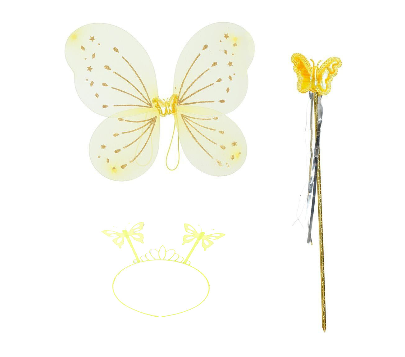 Sarı Renk Kelebek Kanadı Tacı ve Sopası 50x37 cm (CLZ)