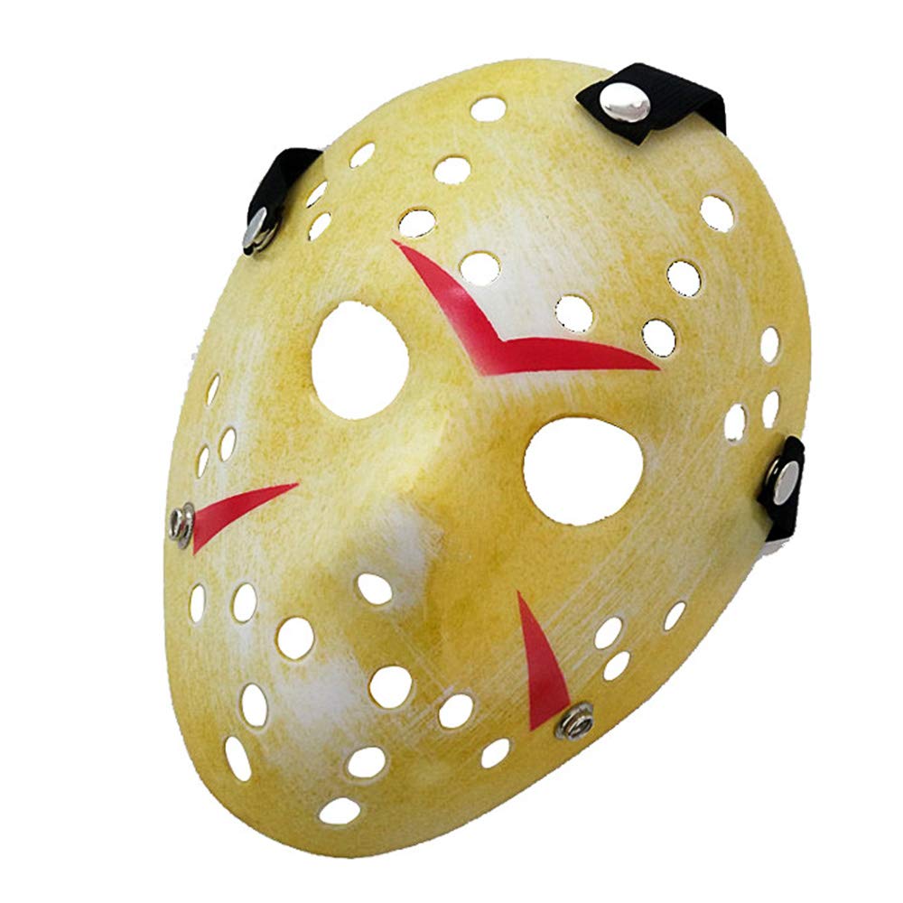 Sarı Renk Kırmızı Çizgili Tam Yüz Hokey Jason Maskesi Hannibal Maskesi (CLZ)