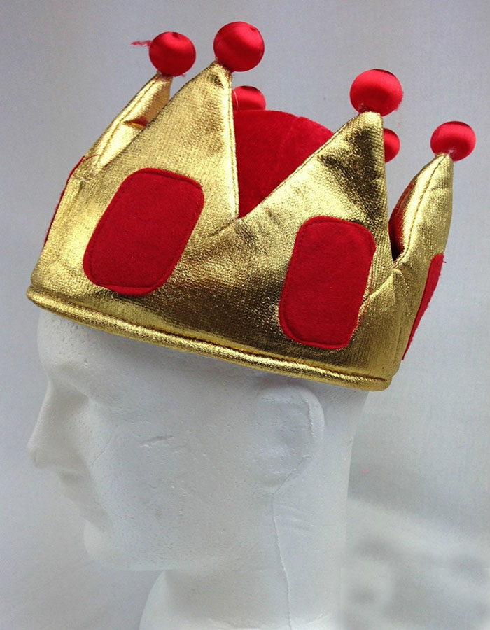 Sarı Renk Kırmızı Ponponlu Kadife Kral Şapkası Kraliyet Şapkası Çocuk Boy (CLZ)