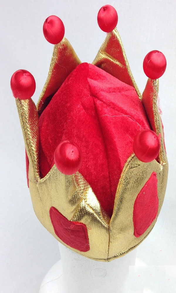 Sarı Renk Kırmızı Ponponlu Kadife Kral Şapkası Kraliyet Şapkası Çocuk Boy (CLZ)
