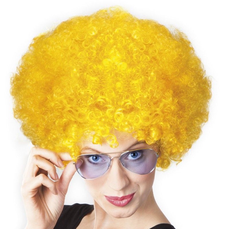 Sarı Renk Kıvırcık Afro Bonus Peruk (CLZ)
