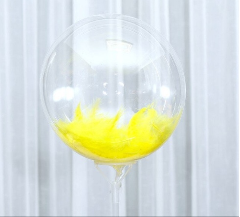 Sarı Tüylü Dekorasyon Şeffaf Balon 24 İnch  (CLZ)