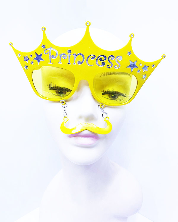 Sarı Üzeri Gümüş Renk Prenses Yazılı Parti Gözlüğü 10x17 cm (CLZ)