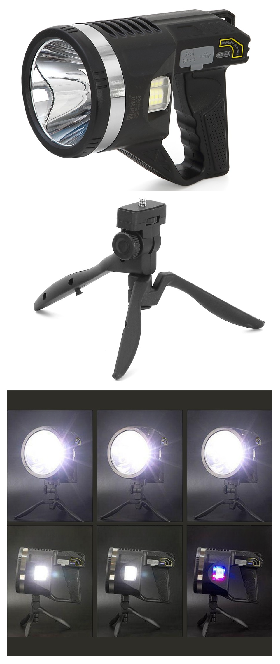 Şarjlı Dev Boy El Feneri Tripod Ayaklı Parlak LED El Lambası Kamp, Av ve Güvenlik İçin İdeal