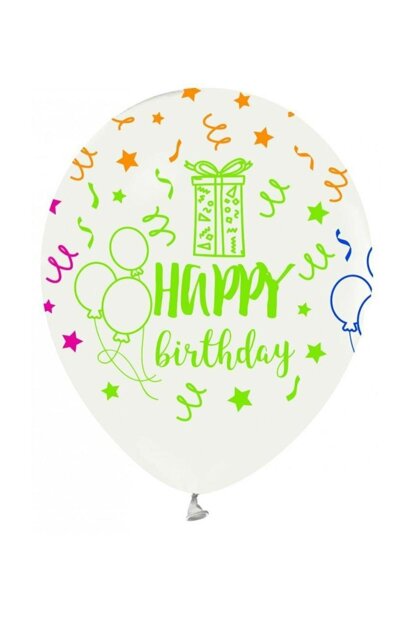 Şeffaf Balon Üzeri Floresan Rengarenk İyiki Doğdun Yazılı Parti Balonu 100 Adet (CLZ)