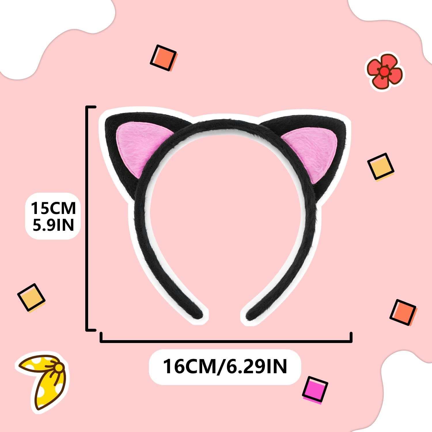 Sevimli Kedi Kulak Pofuduk Kedi Taç Siyah İçi Pembe Renk 17x15 cm (CLZ)