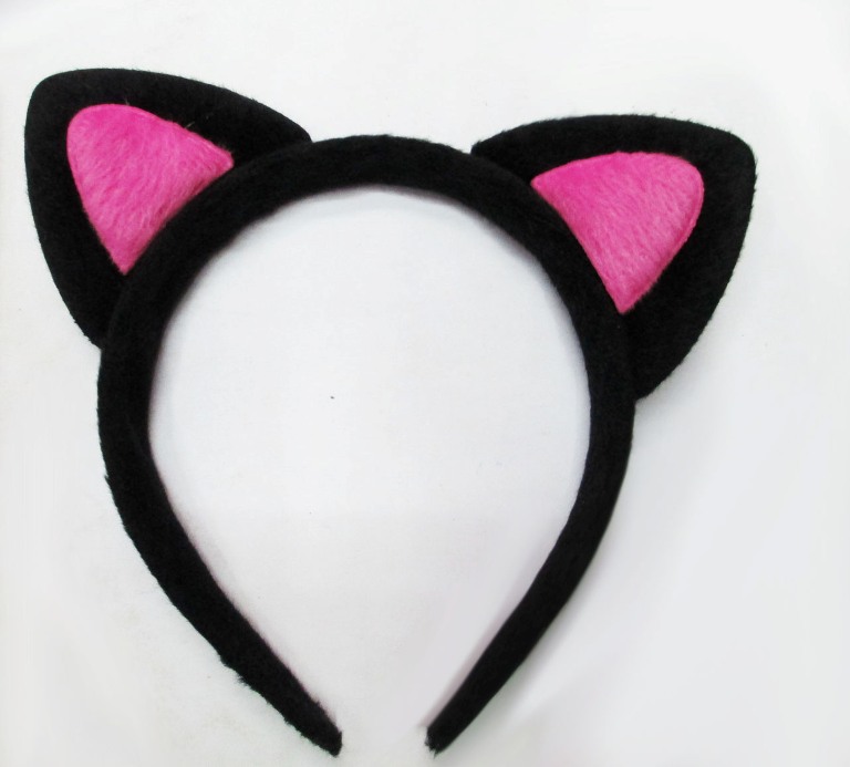 Sevimli Kedi Kulak Pofuduk Kedi Taç Siyah İçi Şeker Fuşya Renk 17x15 cm (CLZ)