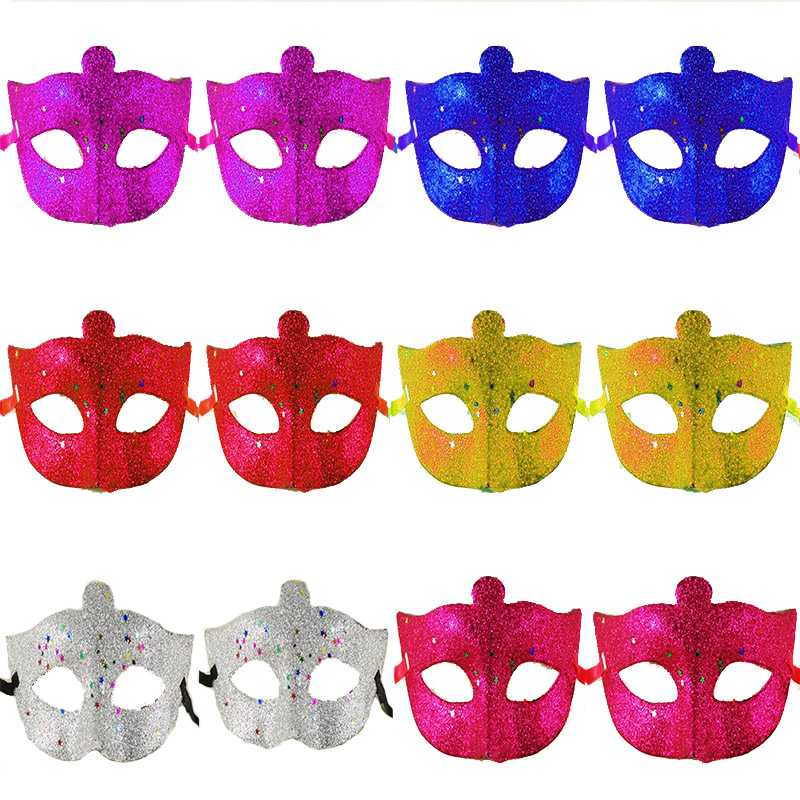 Simli Metalize İşlemeli Maskeli Balo Partisi 6 Renk Maske 12 Adet (CLZ)